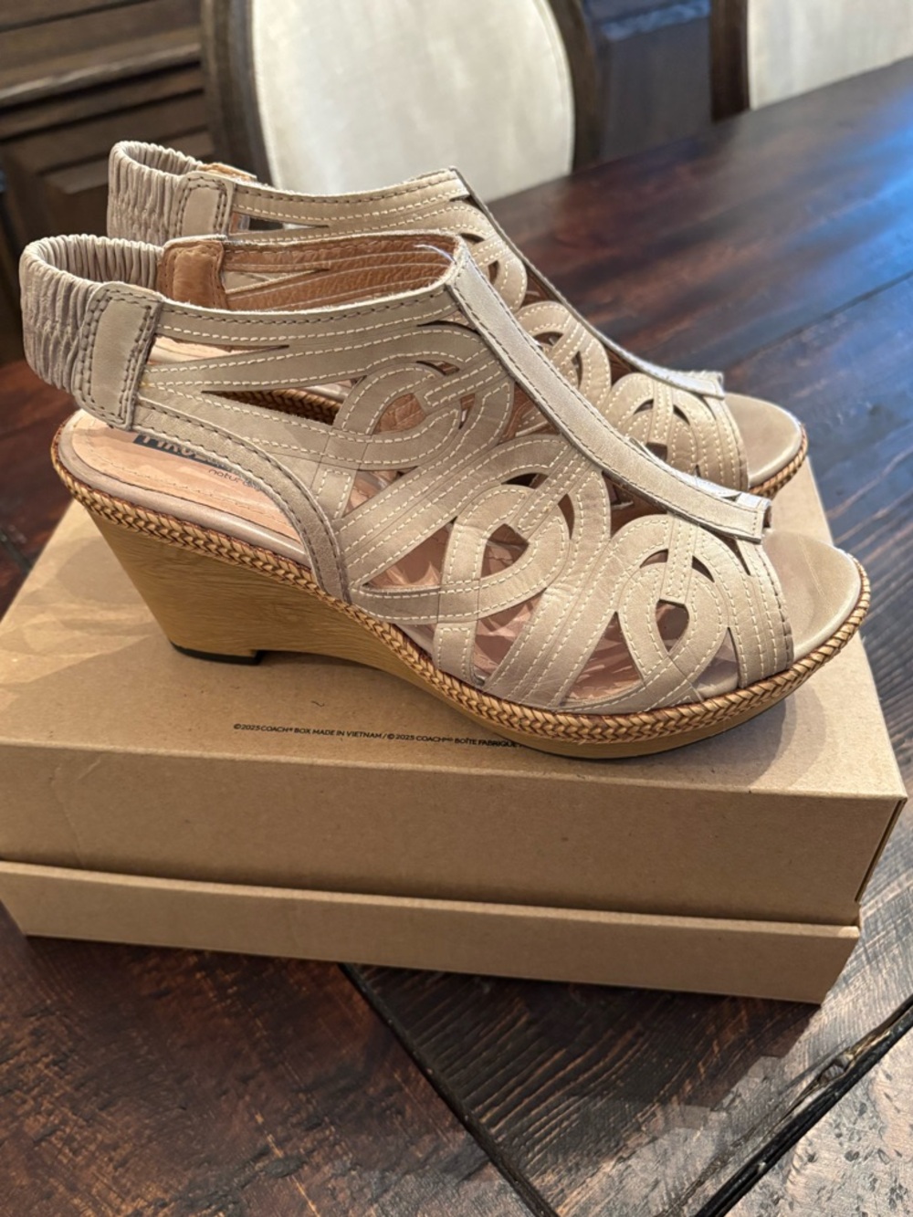 PIKOLINOS Taupe Open-Toe Laser-Cut Wedge Sandals - NWOT